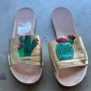 Kate Spade Gold Slides with Cactus Embellishment
